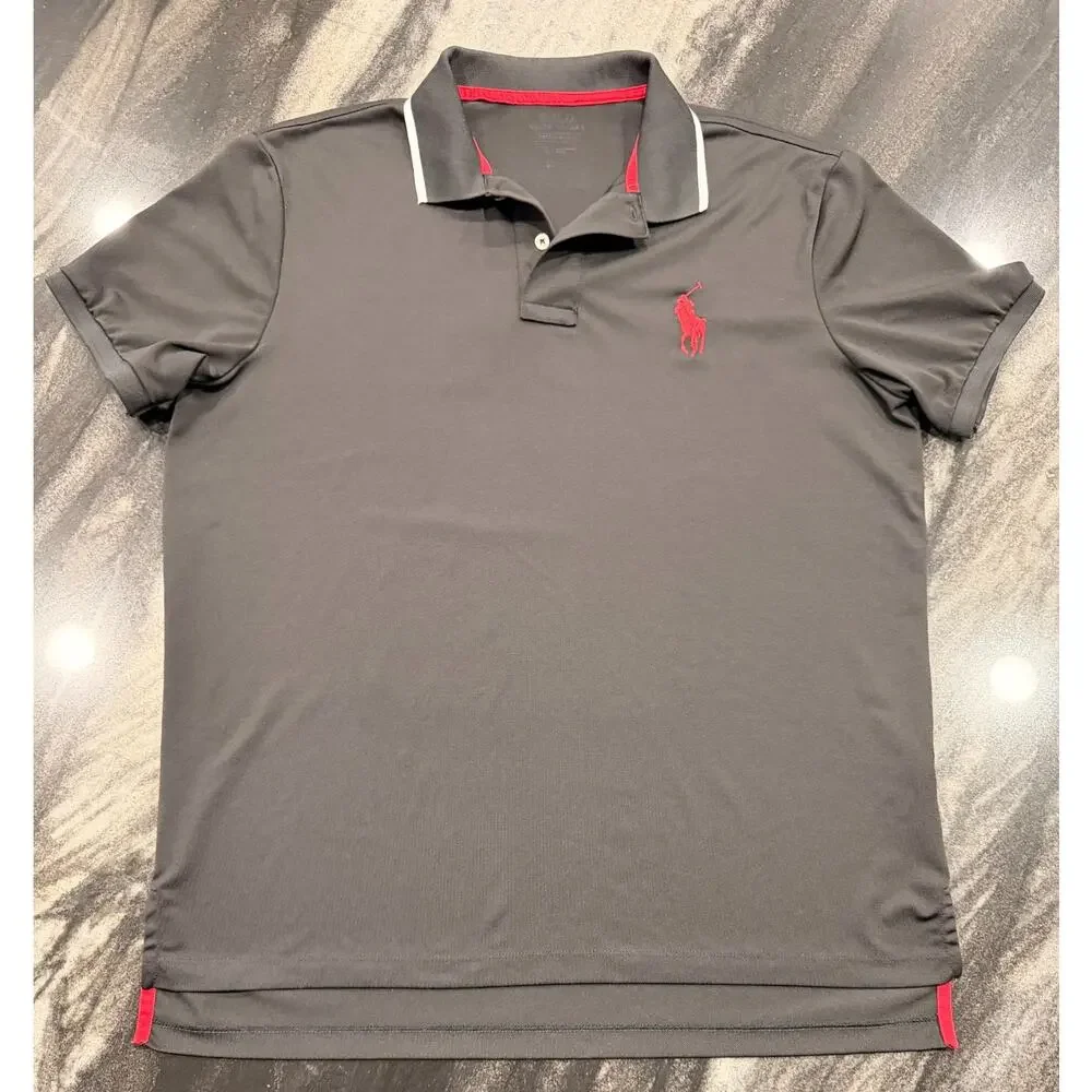 Polo Ralph Lauren Performance Large Big Pony Black Red White Stretch Golf Shirt
